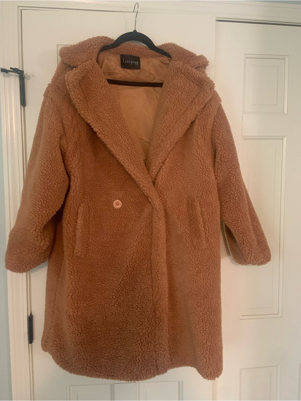 Love Poem Teddy Coat in Camel Size L